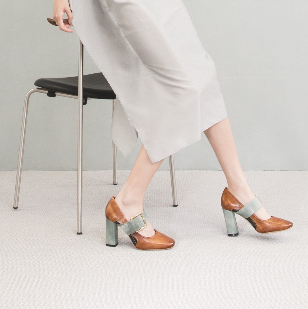 HTHREE 8.5 玛莉珍高跟鞋 / 琥珀 / 8.5 Mary Jane Pumps - 高跟鞋 - 真皮 橘色