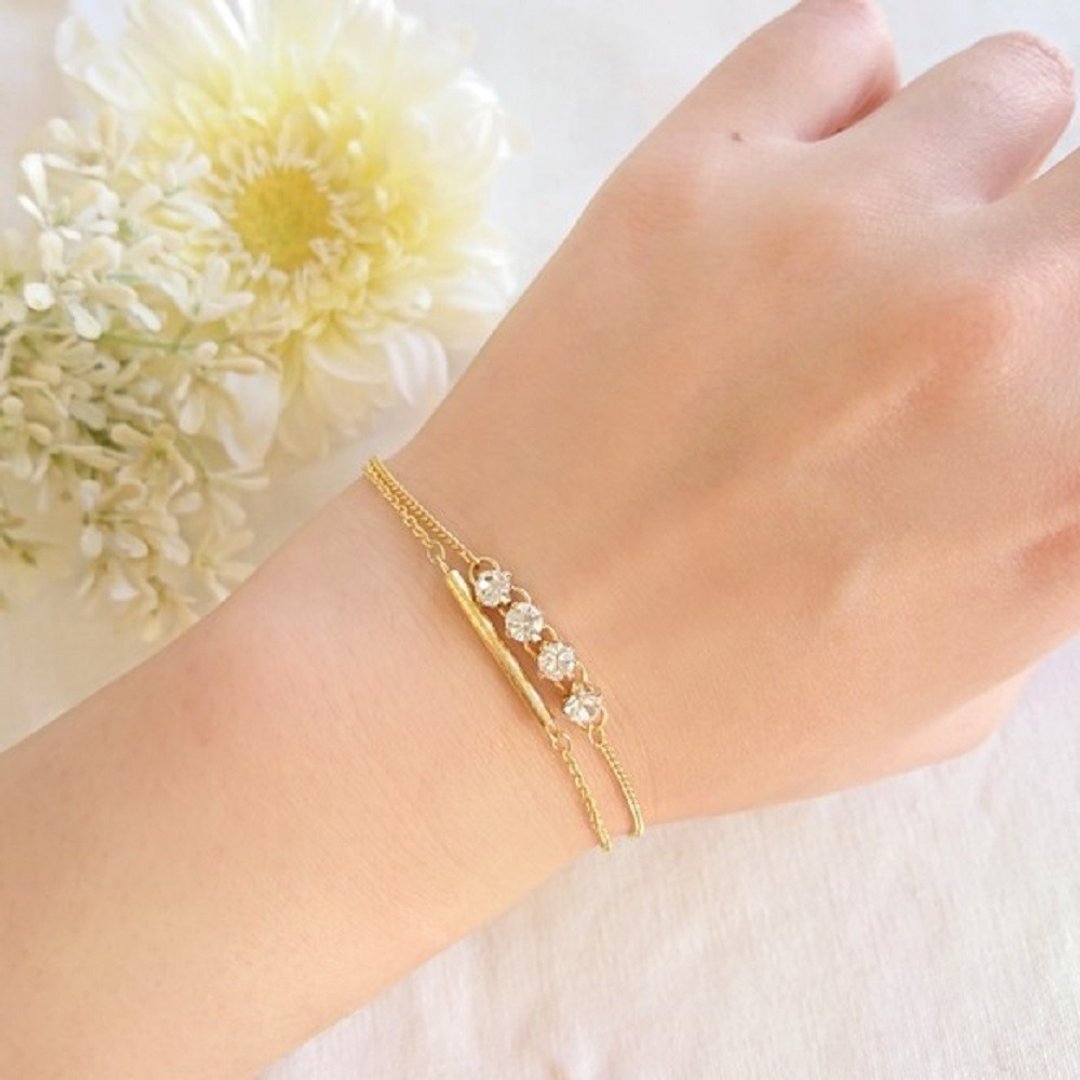 Double bracelet of crystal and gold pipe - 手链/手环 - 其他金属 金色