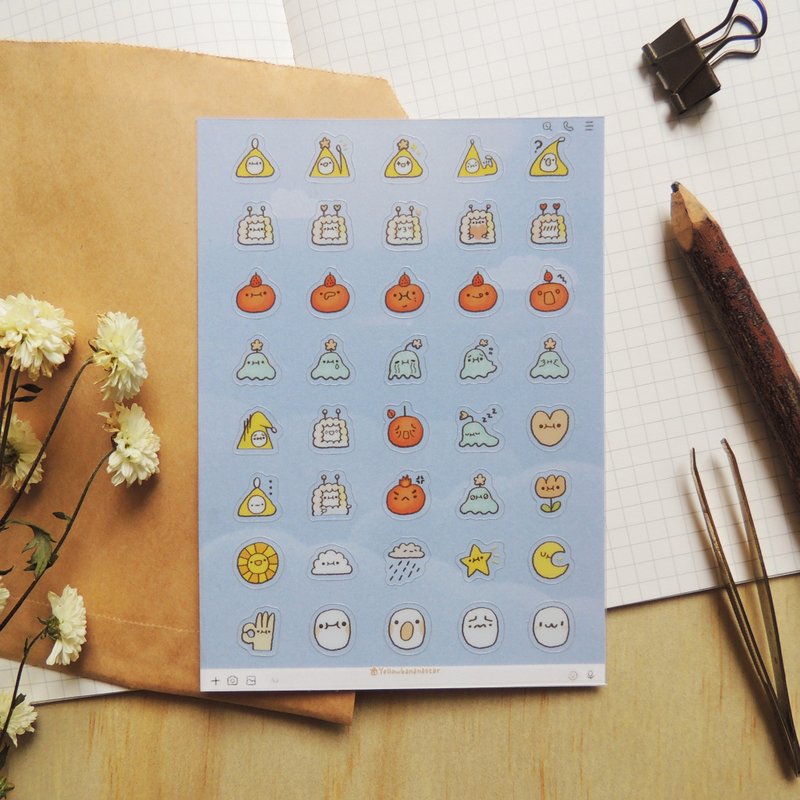 黄蕉星的表情贴－透明白墨割型防水贴纸 - 贴纸 - 纸 多色
