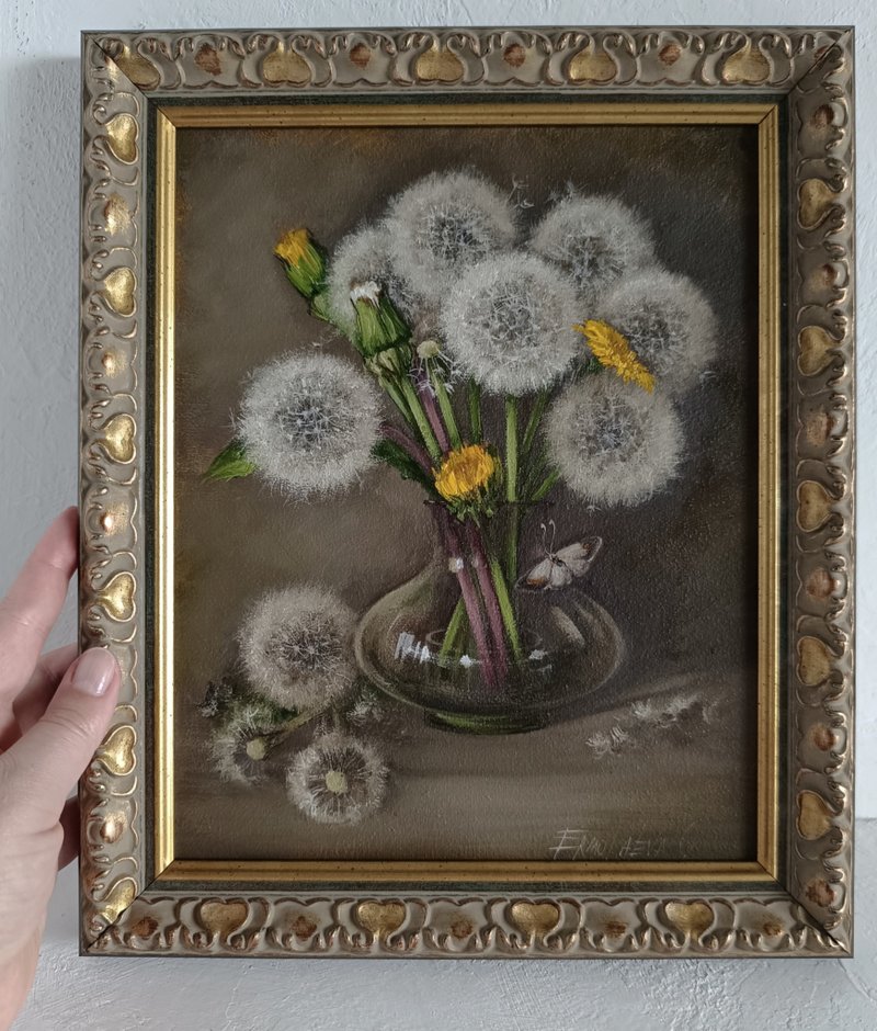 瓶中蒲公英花束油画 20*25 厘米 - 墙贴/壁贴 - 其他材质 绿色