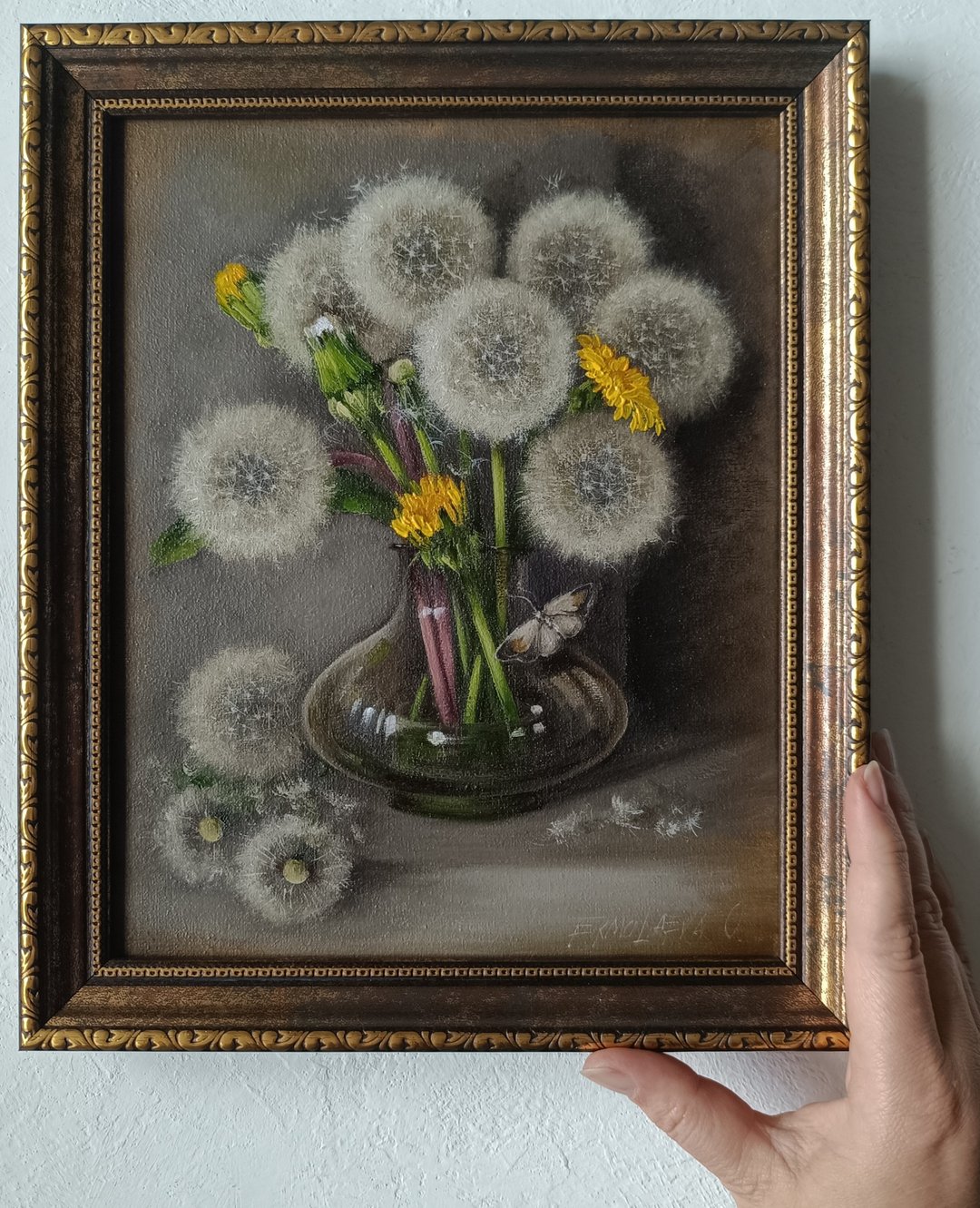 瓶中蒲公英花束油画 20*25 厘米 - 墙贴/壁贴 - 其他材质 绿色