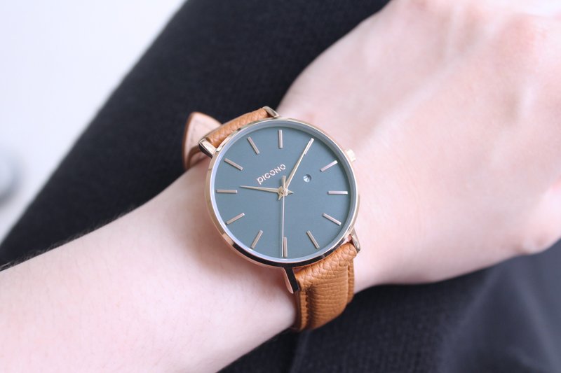 Siempre简约玫瑰金色法国真皮表带对表手表 / SI-11002 黛绿 女款 - 男表/中性表 - 其他材质 