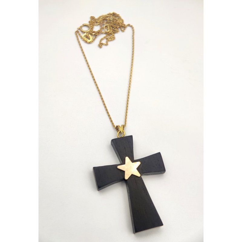 木制手工坠饰，镶嵌18K金，项链。乌木。 - 项链 - 木头 