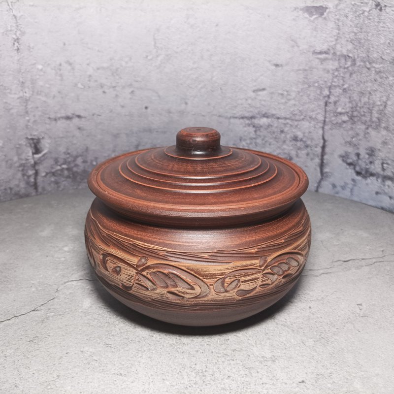 陶瓷烹饪锅1500毫升砂锅与盖子手工制作的红粘土 - 锅具/烤盘 - 粘土 