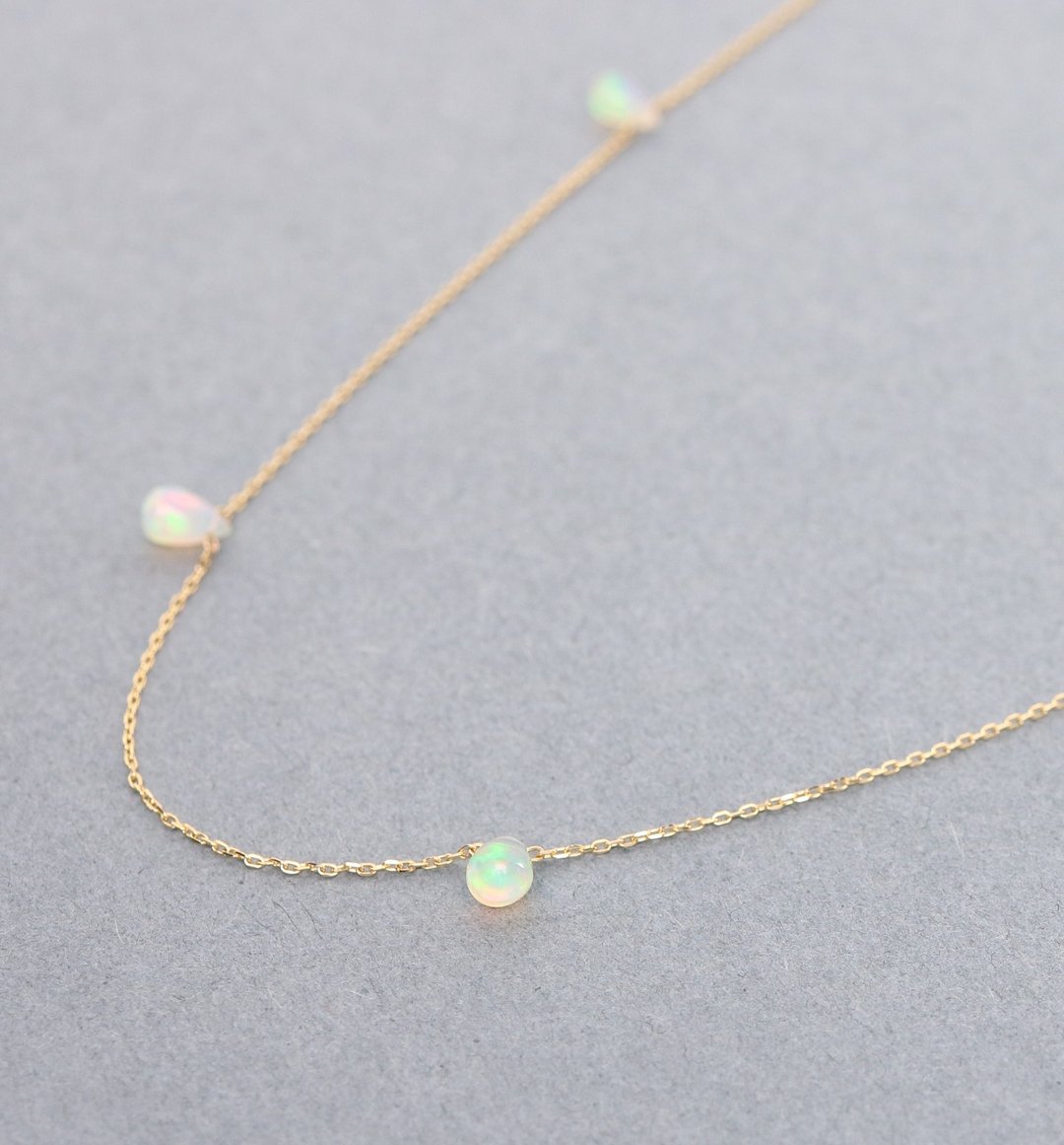 *Limited quantity*October birthstone K18 Precious Opal 4-series drop necklace - 项链 - 宝石 白色