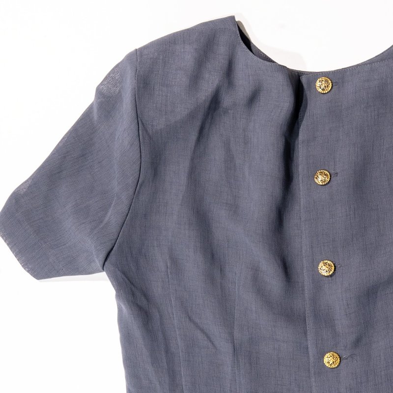 日本制绿灰色短袖衬衫 - 女装衬衫 - 聚酯纤维 灰色