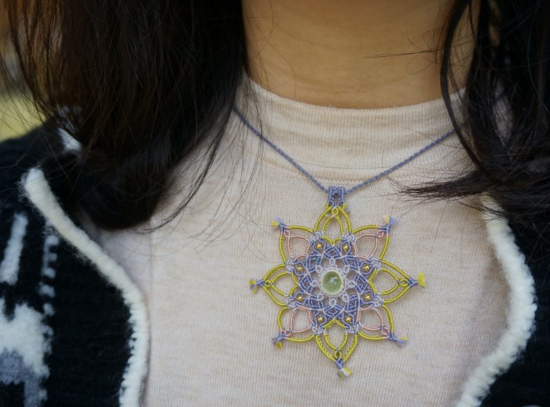 |MC|春季特制.天然葡萄石生命之花项链 真丝编织mandala - 项链 - 宝石 蓝色