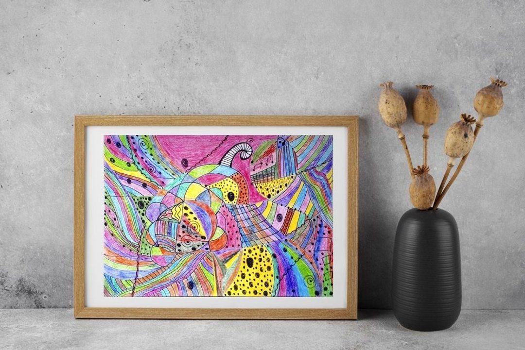 抽象画 #2027，抽象铅笔画 当代现代艺术，绘画 - 墙贴/壁贴 - 纸 多色