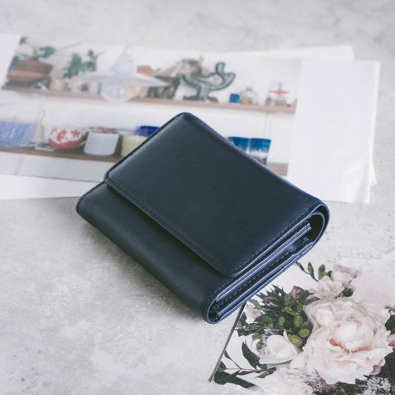 【礼盒】真皮扣式气质短夹 X0082 蓝 - 皮夹/钱包 - 真皮 蓝色