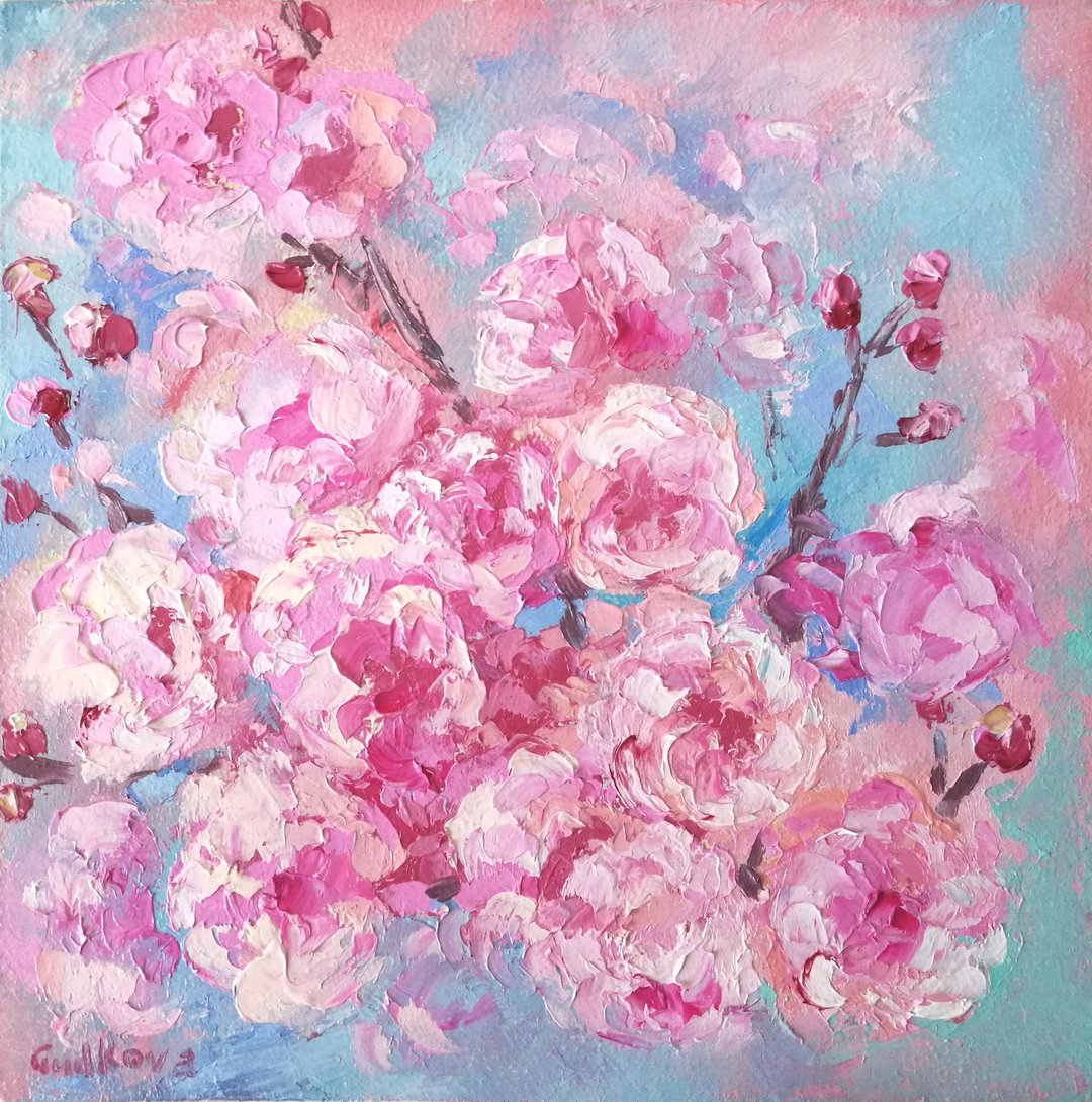 繪畫 \ 花繪畫 \ 原畫 \ 手繪油畫 \ Sakura Painting Cherry Blossom Artwork Pink Art - 海报/装饰画/版画 - 其他材质 