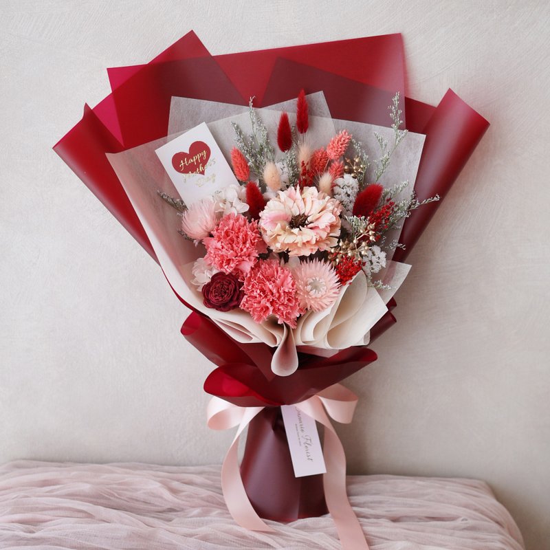 暖心红母亲节不凋花康乃馨花束 - 干燥花/捧花 - 植物．花 红色