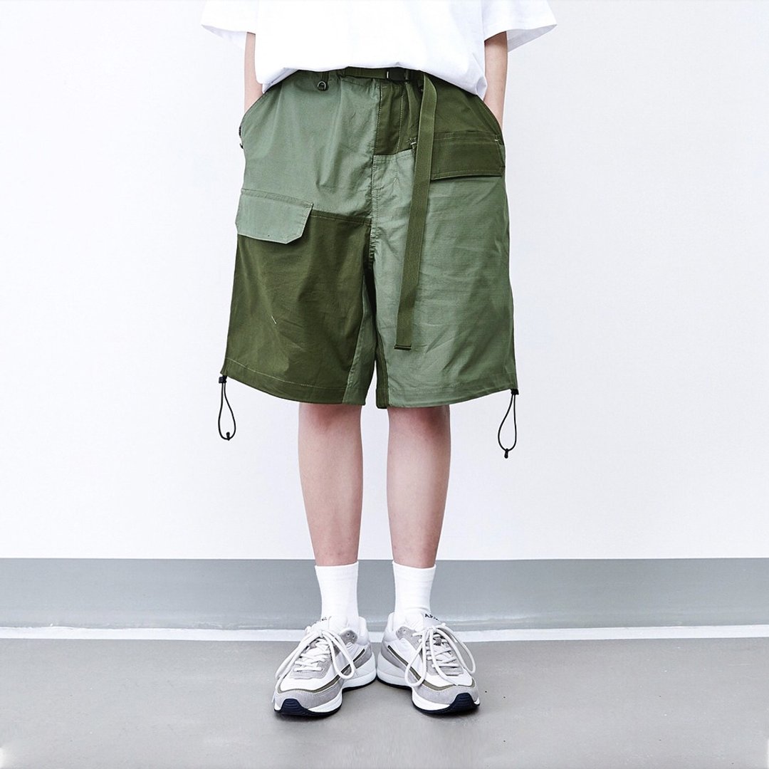 Patchwork Cargo Shorts多口袋机能宽松工装短裤 军绿色/藏青色 - 男士短裤 - 棉 多色
