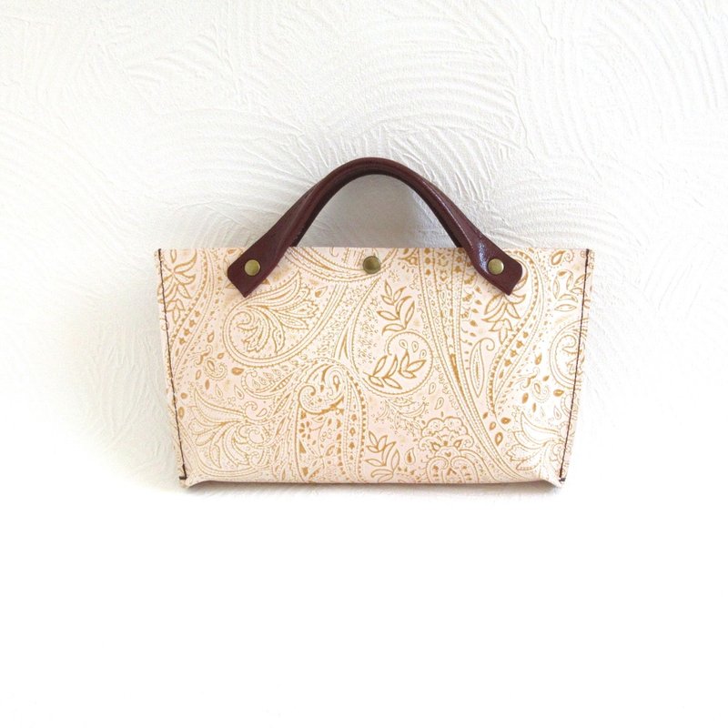 轻巧外出・牛皮・极简托特包・棕色系・佩斯利图案・073 - 手提包/手提袋 - 真皮 咖啡色