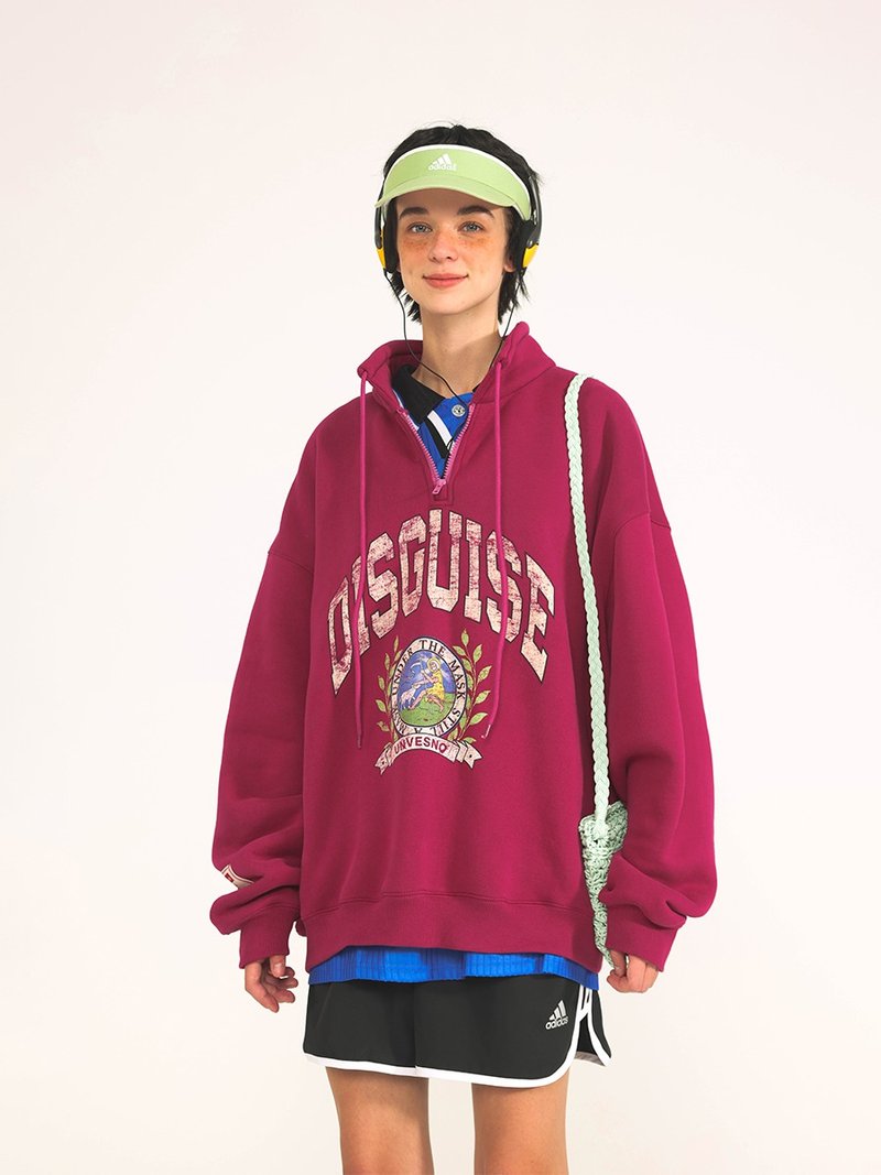 UNVESNO校内歇息装 立领半拉链情侣装加绒加厚保暖卫衣 SWS-1597 - 男装上衣/T 恤 - 棉．麻 蓝色