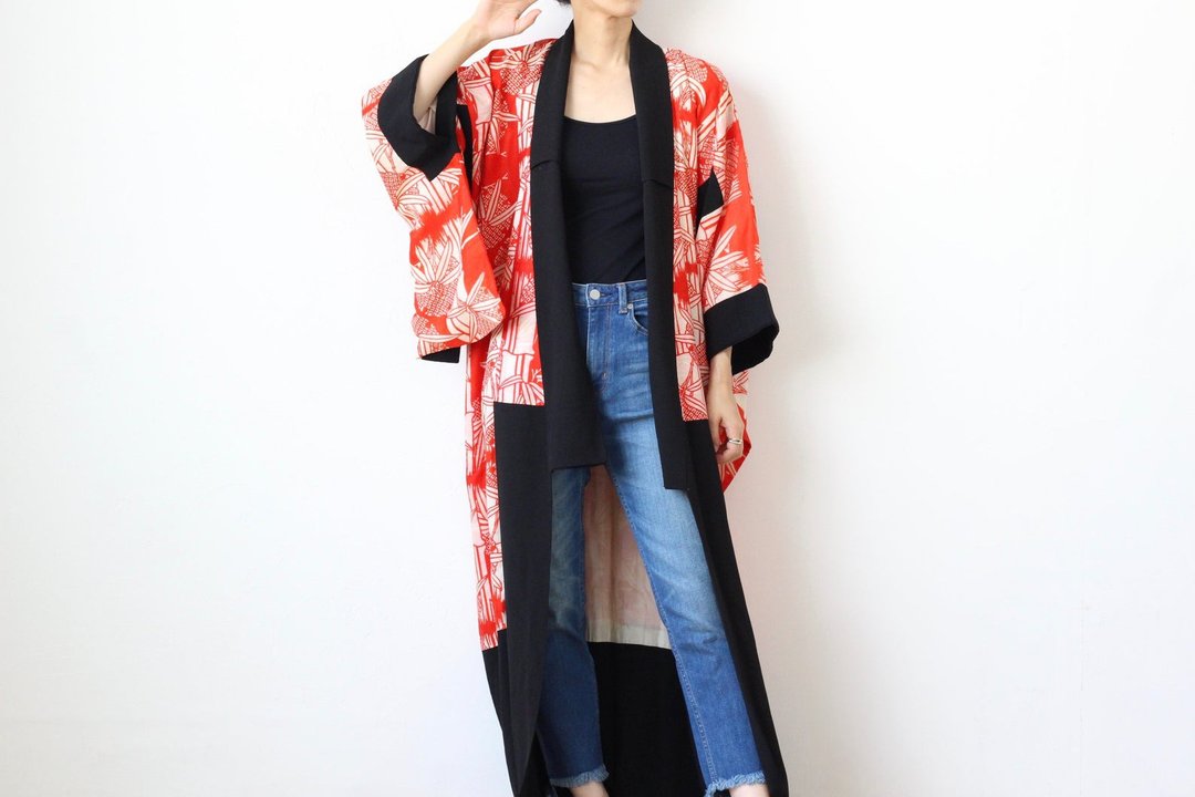 Bamboo Nagajuban, kimono robe, juban /4299 - 晚装/礼服 - 丝．绢 红色