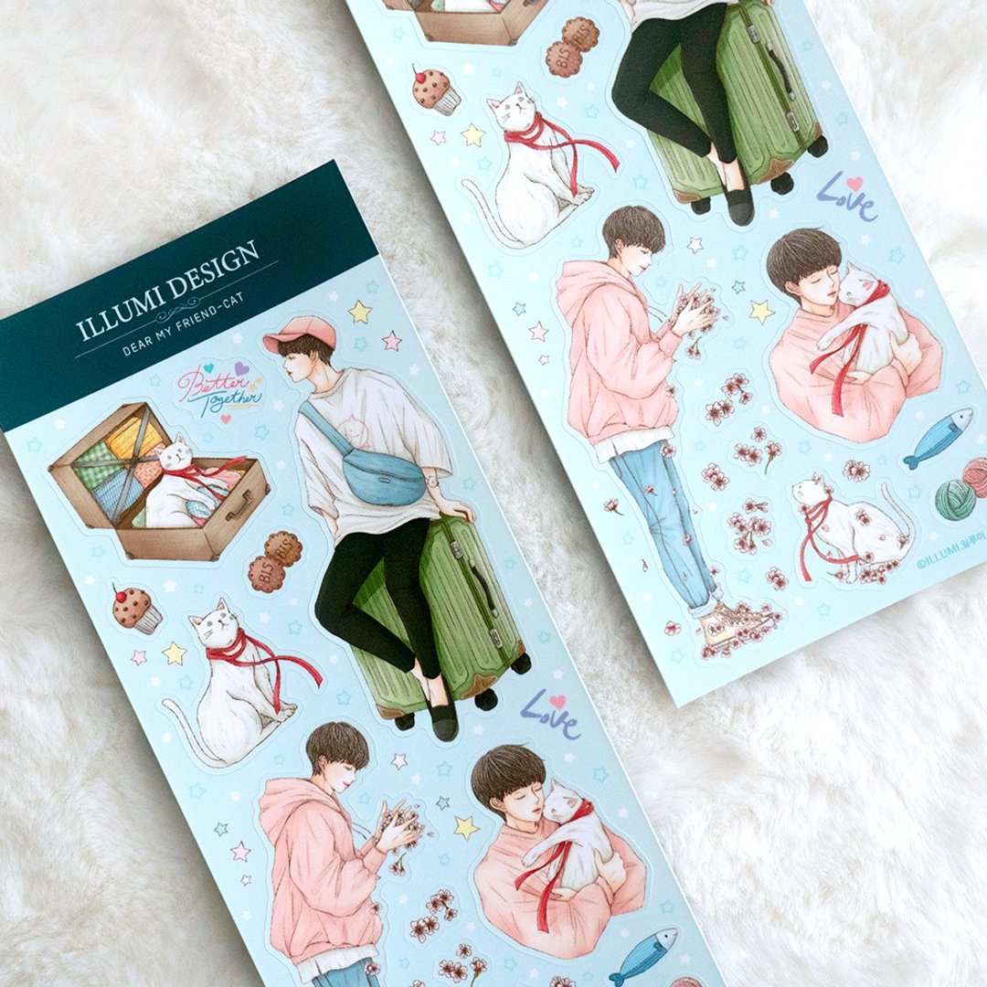 亲爱的朋友猫男孩和纸胶带贴纸 (illumi design) - 贴纸 - 纸 蓝色