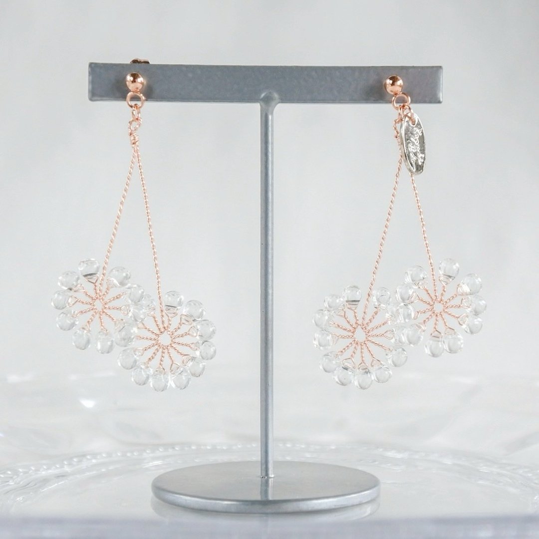 Double Fireworks (Pink)　wire accessory - 耳环/耳夹 - 其他金属 粉红色