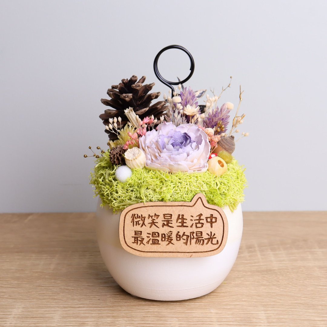 现货 - 紫梦 干燥花名片夹盆栽 定制字牌 礼物生日新年开运招财礼物 - 干燥花/捧花 - 木头 紫色