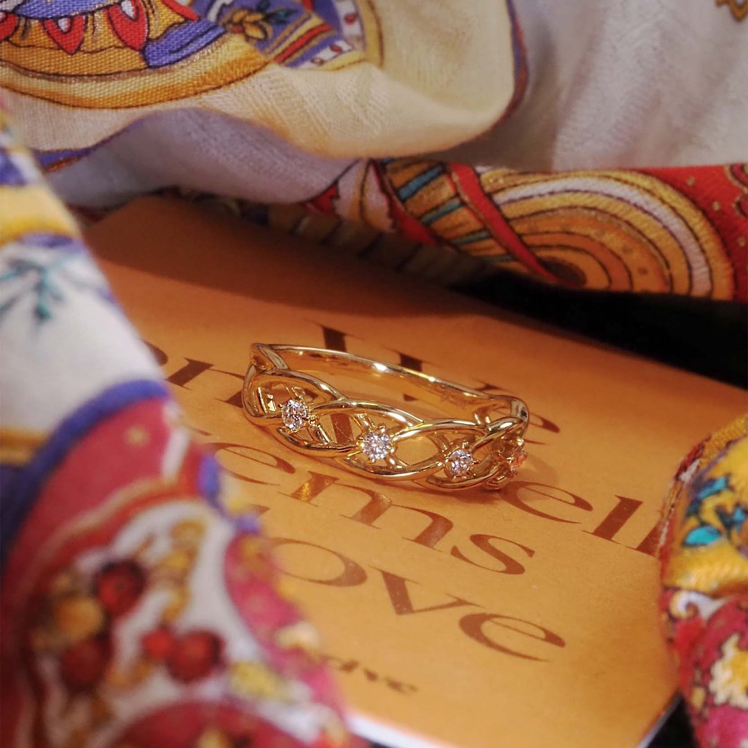 Golden Weave Diamond Ring | 日系复古钻石戒指 | 18K 黄金 - 戒指 - 贵金属 金色