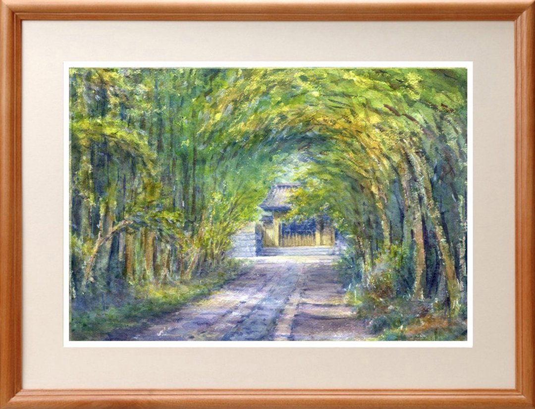 水彩画原画 夏日参道・镰仓 寿福寺 - 海报/装饰画/版画 - 纸 绿色