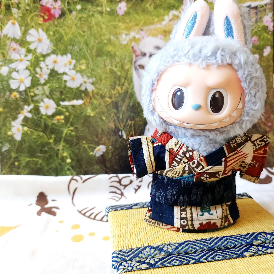 Labubu17cm娃衣,15cm棉花娃衣, 手作玩偶衣服-绿色和风 - 玩偶/公仔 - 棉 蓝色