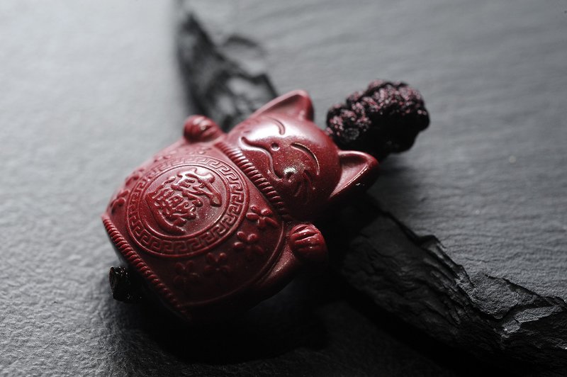 朱砂 招财猫 矿石/水晶/灵修/开运/招财/破煞/防小人 - 挂绳/吊绳 - 宝石 