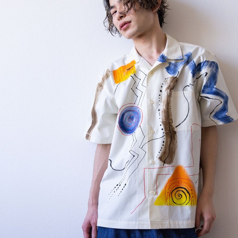 Ethnic pattern paint short-sleeved shirt - 中性连帽卫衣/T 恤 - 棉．麻 多色
