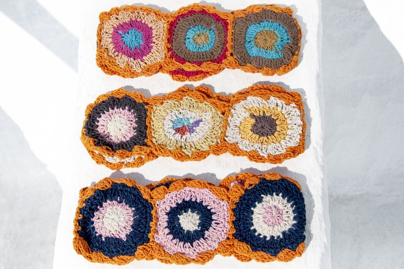 手工棉线编织发带/编织缤纷发带/手工钩织发带-橘色缤纷彩虹花朵 - 发带/发箍 - 棉．麻 多色