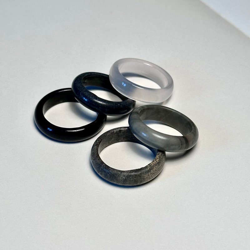 【日雾凌夜 黑白灰简约系宝石戒】黑玛瑙 黑石 白玛瑙 介指戒指 - 戒指 - 半宝石 黑色