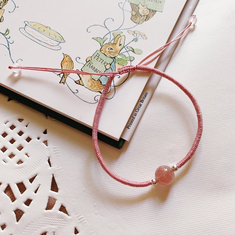 手作 半糖。天然草莓晶编织手链。招桃花森系 闺蜜礼物金刚结手绳 - 手链/手环 - 水晶 粉红色