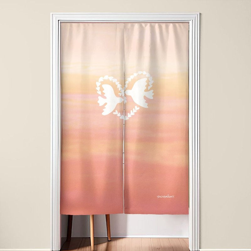 爱心双鸽厚麻门帘/日式浪漫正能量挂墙布置/免打钉窗帘 - 门帘/门牌 - 其他人造纤维 粉红色