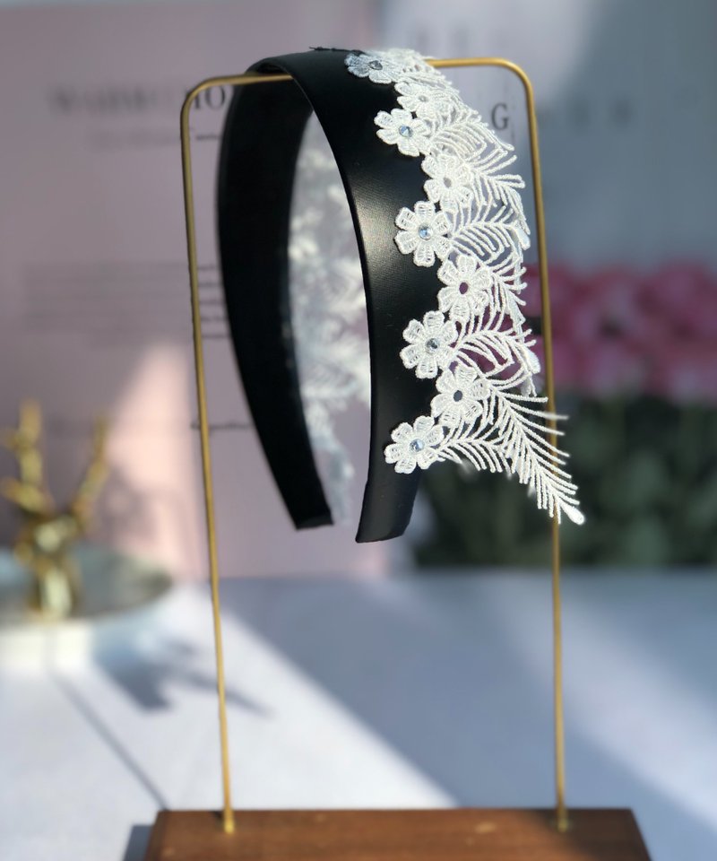 黑白款包边流苏花朵发箍 - 发带/发箍 - 防水材质 黑色