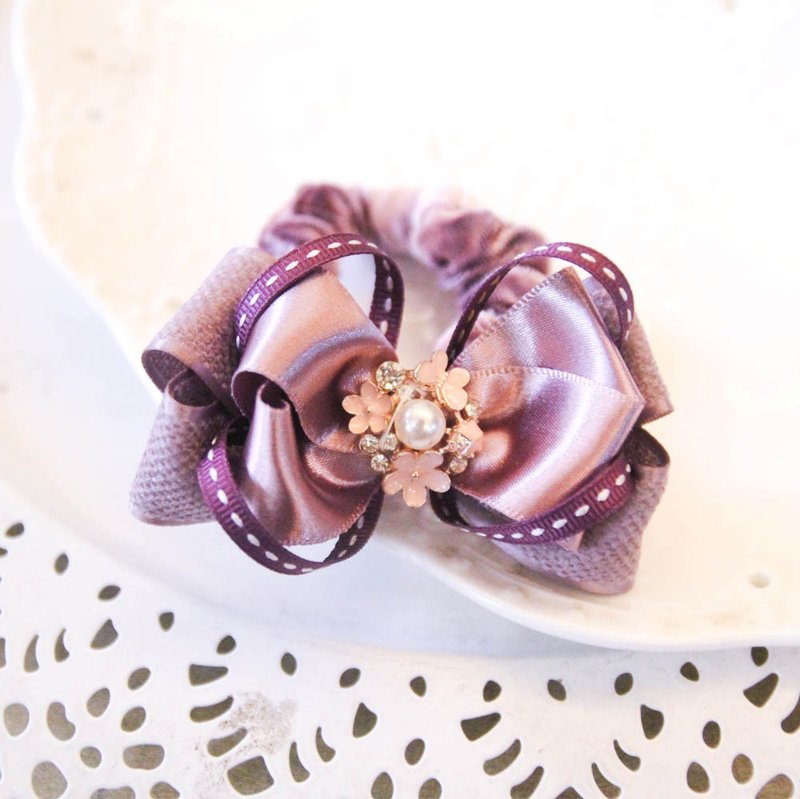 梦幻紫色蝴蝶结小肠圈 - 发饰 - 聚酯纤维 紫色