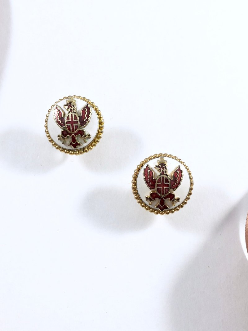 Vintage Enamel Royal Eagle Crest Earrings - 耳环/耳夹 - 贵金属 金色