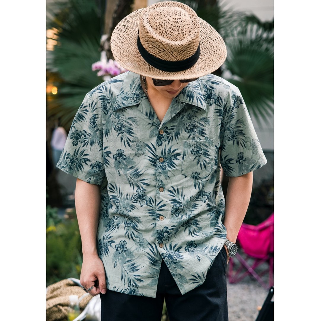 夏威夷衬衫 短袖衬衫 印花 花卉 美式复古 提花 纯棉 Aloha Shirt - 男装衬衫 - 其他材质 多色