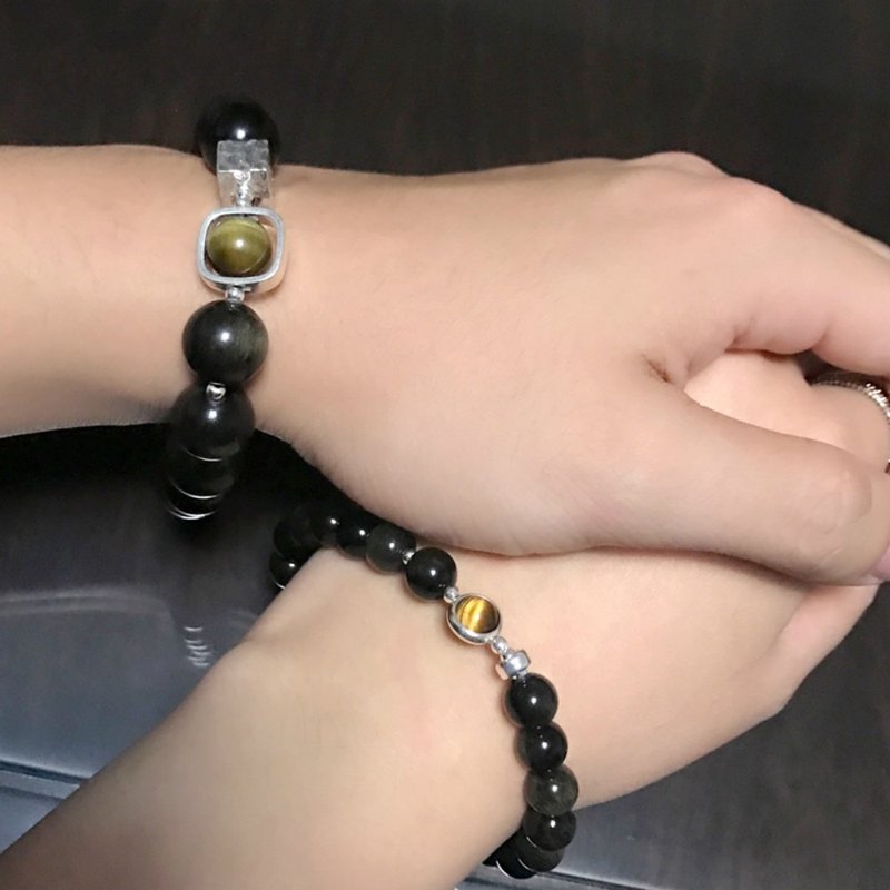 情侣串珠手環/金曜石手串-情人节礼物 - 手链/手环 - 宝石 黑色