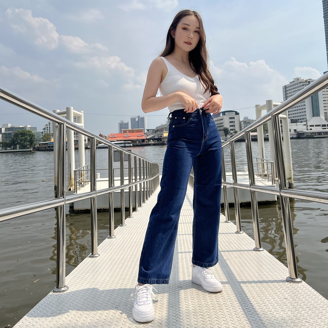 Jessie 修身桶直牛仔裤 | 深蓝色 | 畅销 | 轻松休闲 | 休闲周末 - 女装长裤 - 环保材料 蓝色