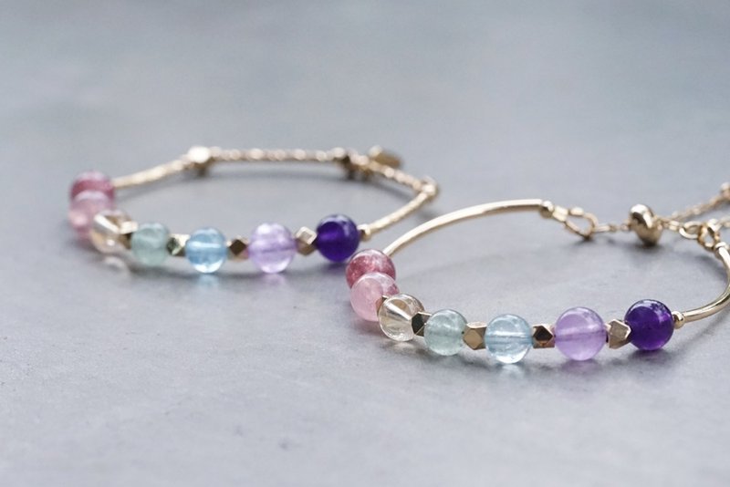 【彩虹】14K包金七彩手环 - 情侣组(2条) - 手链/手环 - 水晶 多色