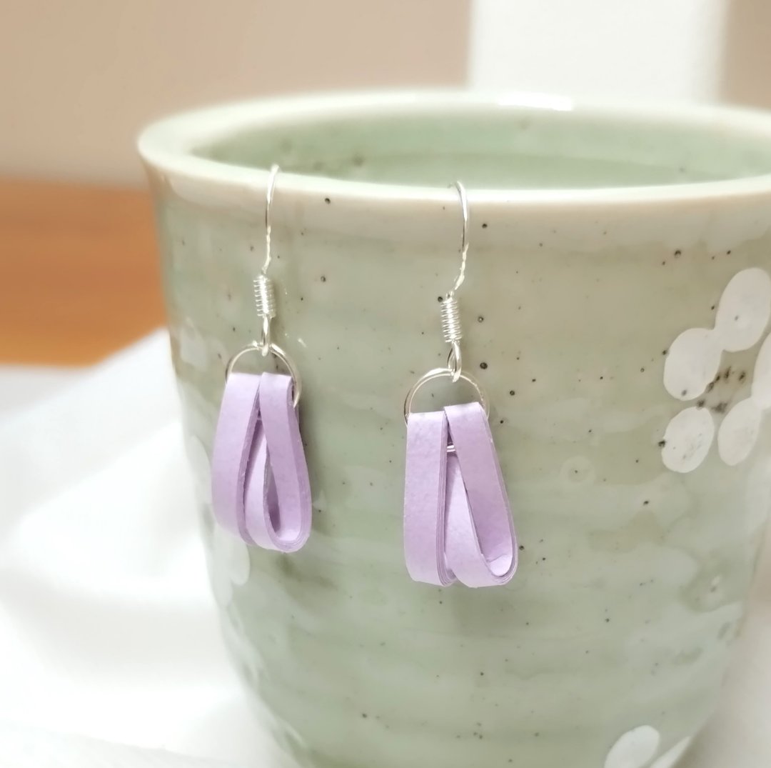 衍纸 卷纸 纸工艺 纸珠宝 手作饰品--缠绕/粉紫色 paper earring - 耳环/耳夹 - 纸 紫色