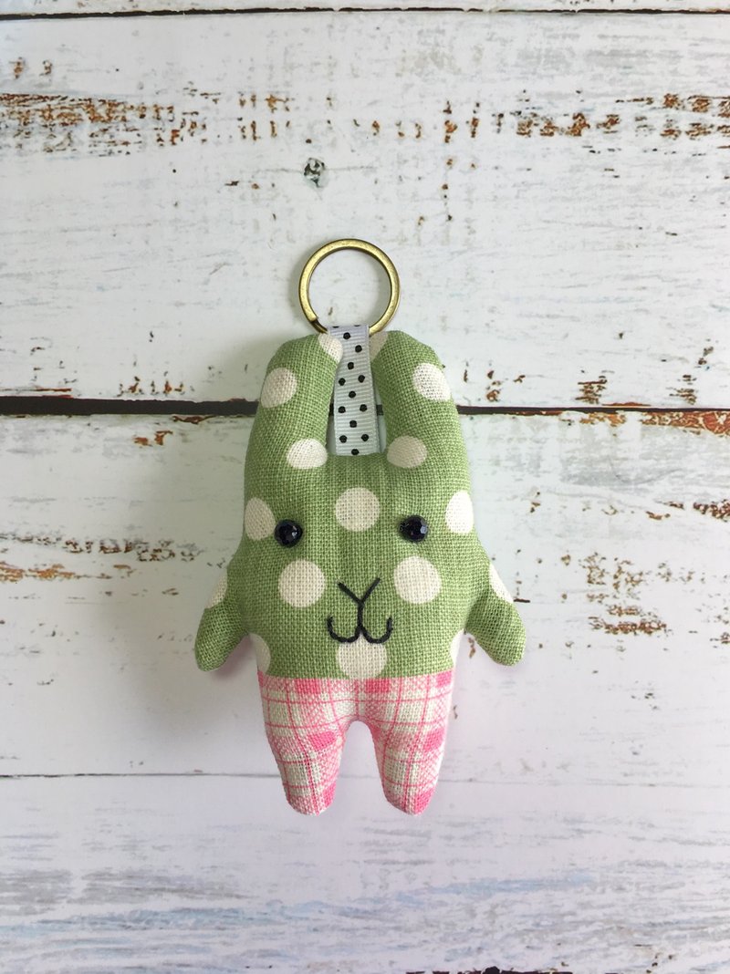大点点格子裤-兔子钥匙圈 - 吊饰 - 棉．麻 绿色