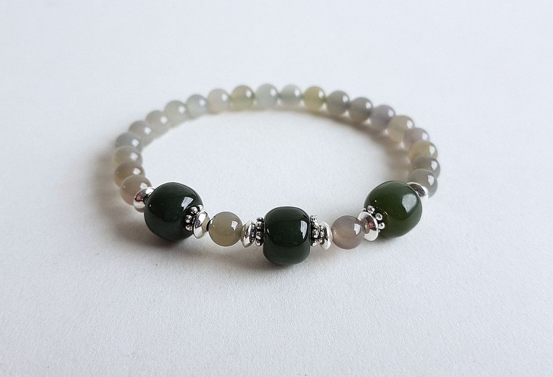 宝石系 素 天然和田玉 925纯银 手链 - 手链/手环 - 玉石 灰色