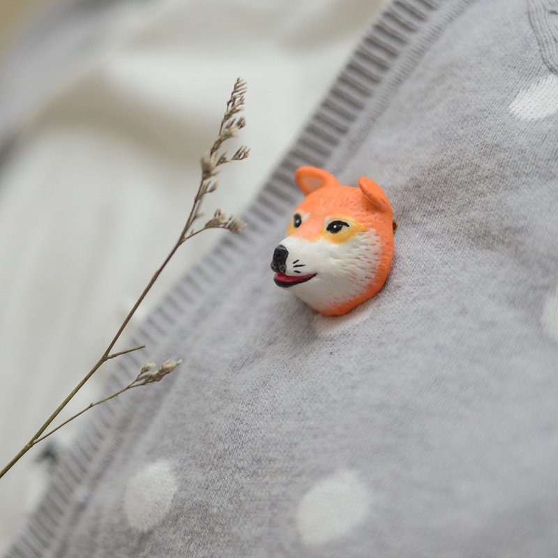 橙色狗狗手工别针 - 胸针 - 粘土 橘色