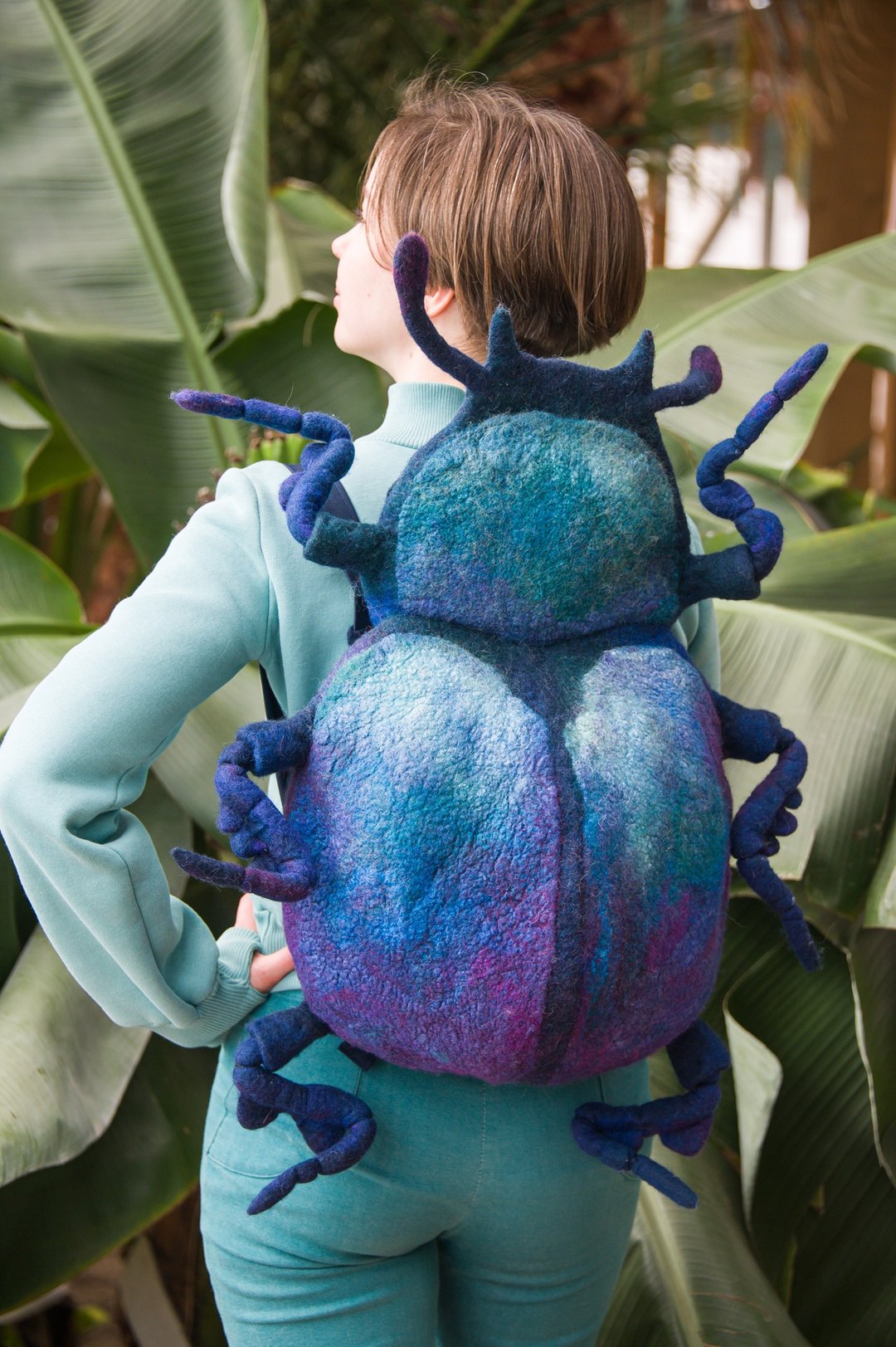 The Beetle Backpack, unusual wool bag - 后背包/双肩包 - 羊毛 蓝色