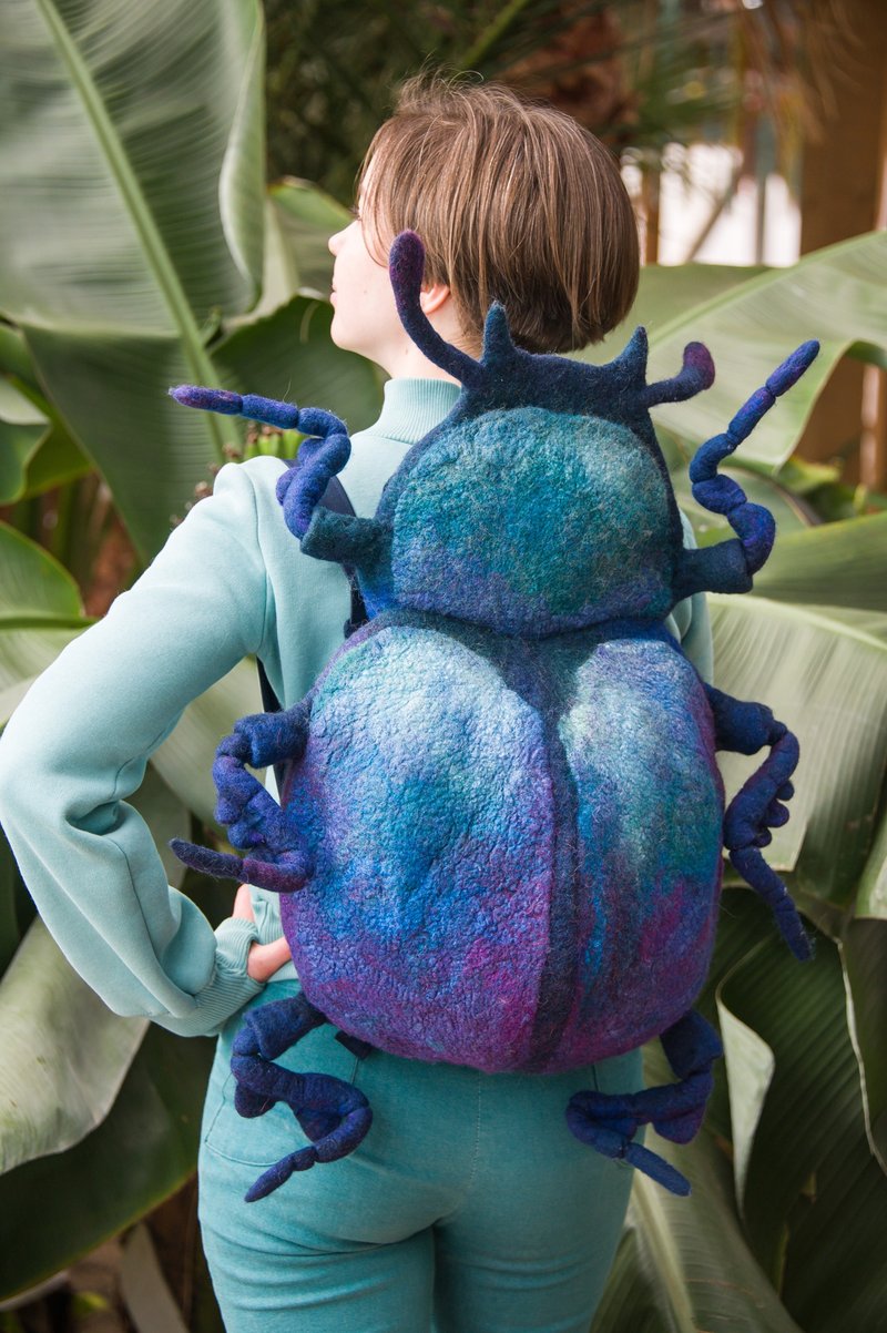 The Beetle Backpack, unusual wool bag - 后背包/双肩包 - 羊毛 蓝色