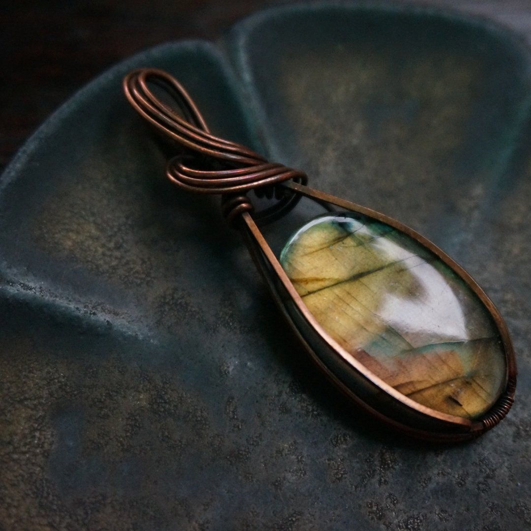 | MC |绕线拉长石项链 手工编织  复古 wire wrap - 项链 - 宝石 