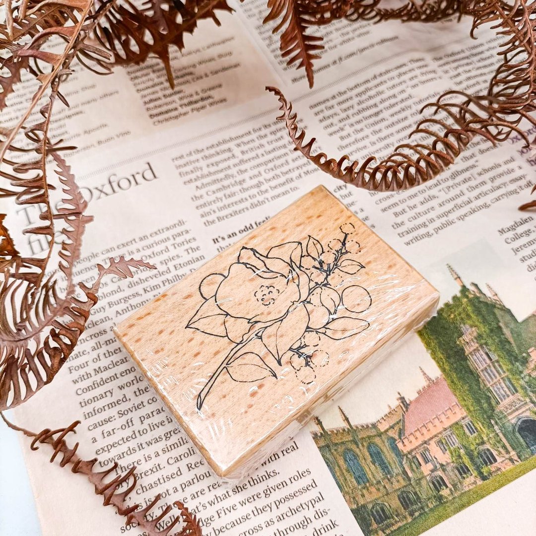 PS004W_花系列D/ Flower series.D/櫸木印章 Wood Rubber Stamp - 印章/印台 - 木头 卡其色