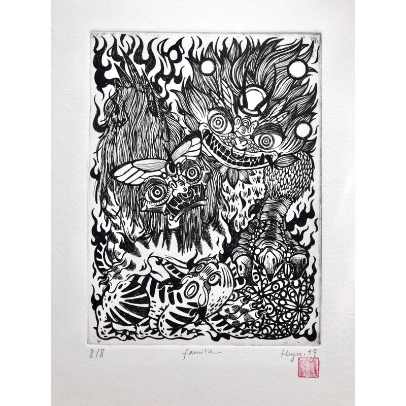 凹版限量版画 - La famille - 海报/装饰画/版画 - 纸 黑色