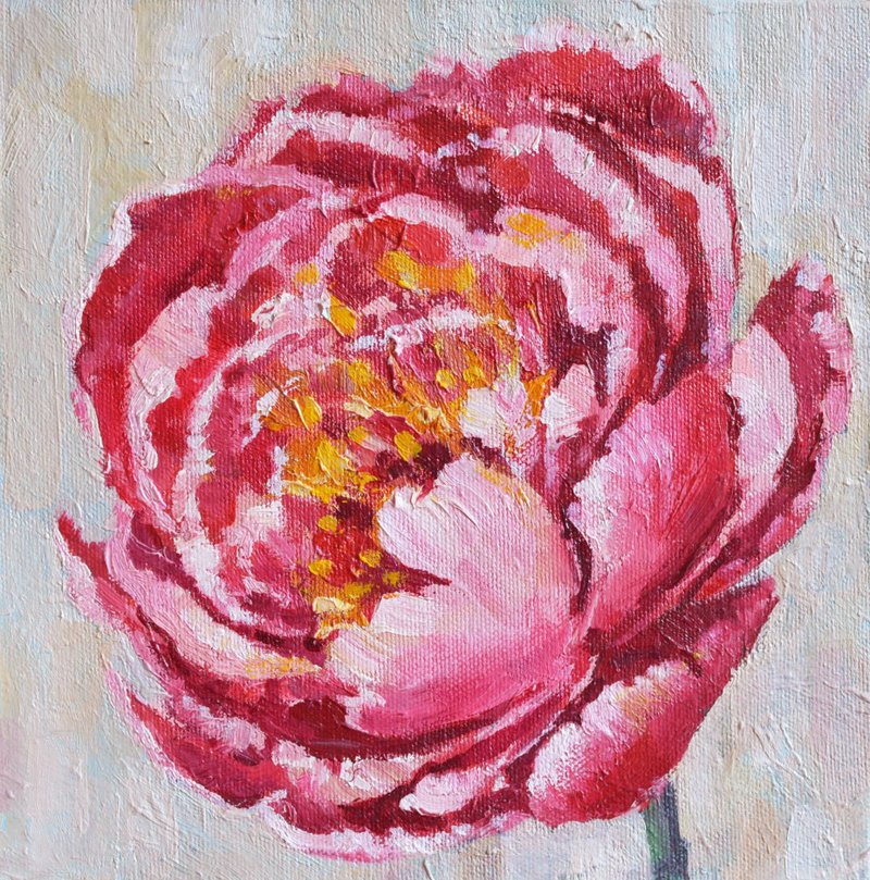 牡丹原创油画 20x20cm  帆布板 现代艺术 - 插画/绘画/写字 - 其他材质 粉红色