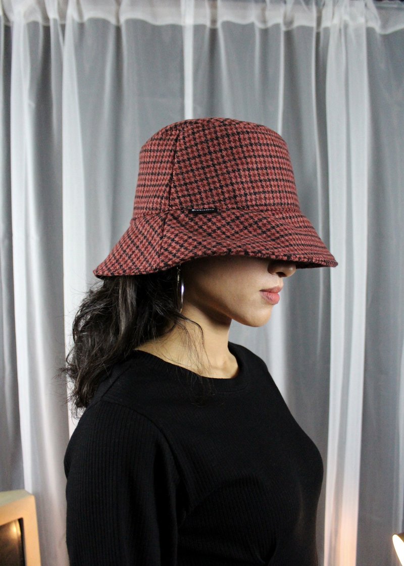 羊毛混纺渔夫帽 - 红色格纹 - 帽子 - 羊毛 多色