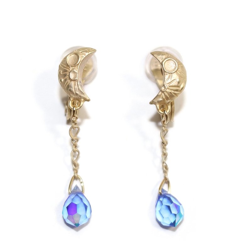 Moon Earring Moon Clip-On EA079 - 耳环/耳夹 - 其他金属 蓝色